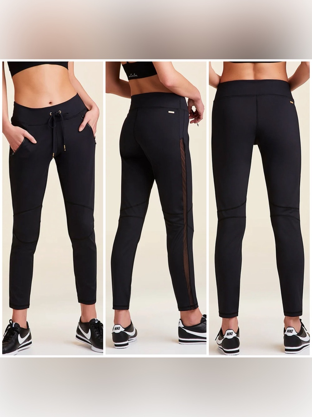 Alala Women’s Fast Track Pant With Sheer Mesh Side Panel Size S GUC Zip Pockets